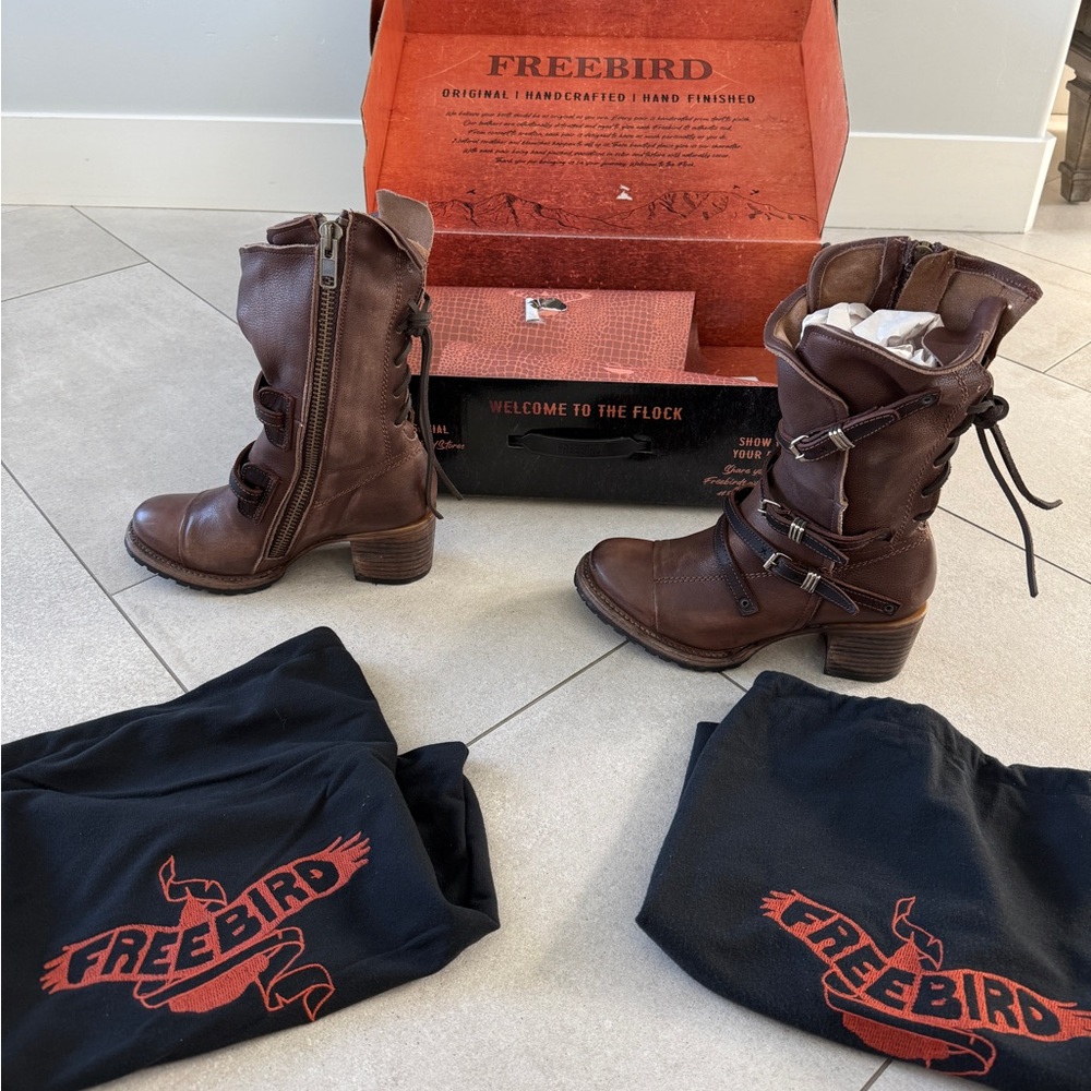 Freebird - Cora Dark Brown Leather Boots with Buckles